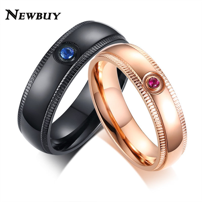 Romantic Wedding Rings For Lovers Black/Rose Gold Stainless Steel Couple Ring For Women Men Never Fade Engagement Gift