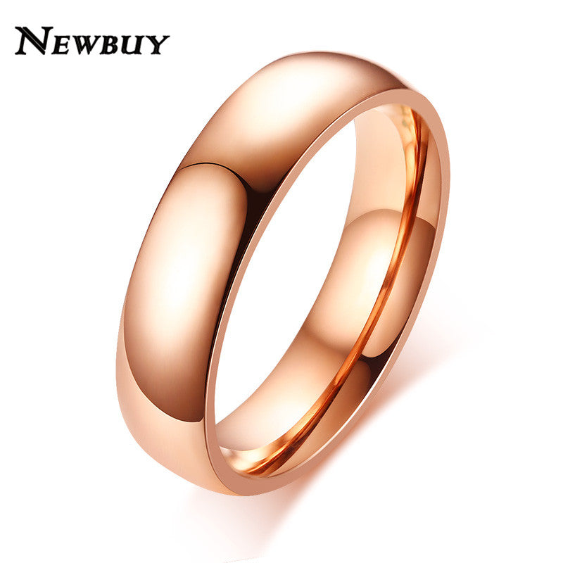 Stainless Steel Rose Gold Anti-allergy Smooth Ring Trendy Silver Color Couple Wedding Ring For Women Men Engagement Gift
