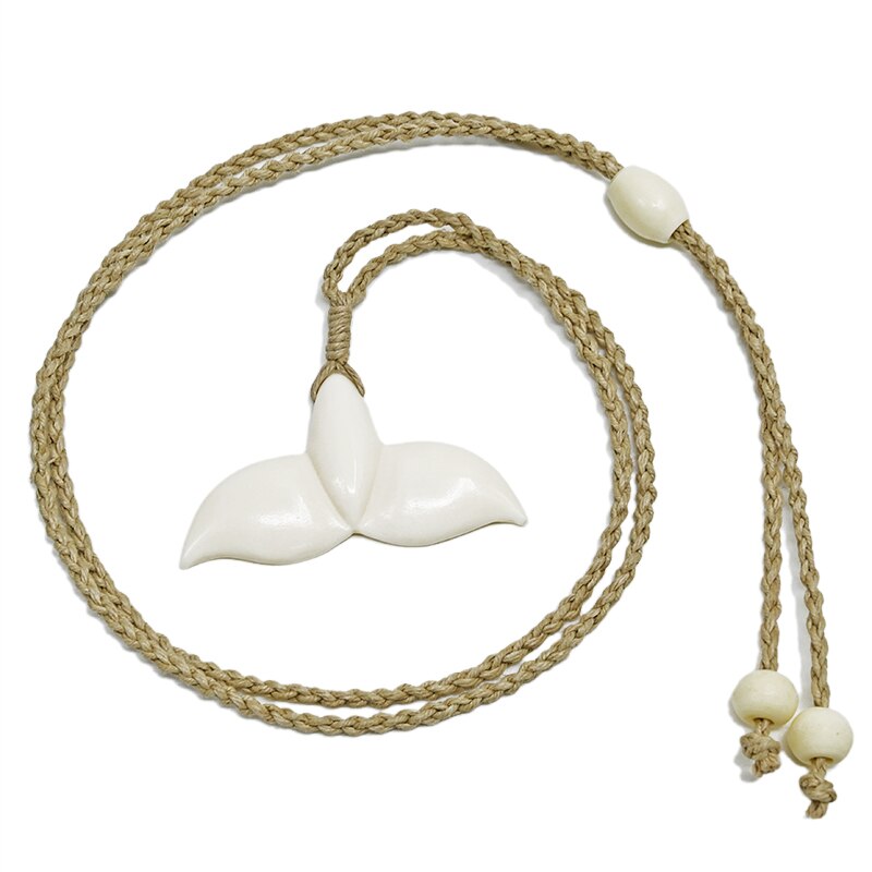 NGX037 Man Jewelry Zealand Maori Tribes Pendant Natural Yak Bone Fish's Tail  Womens Hemp Rope Weaving Surfing Necklace
