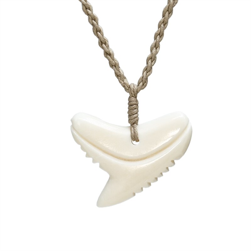 NGX047 Handmade Man Jewelry Zealand Maori Tribes Pendant Yak Bone Shark Teeth Womens Hemp Rope Weaving Necklace for Surfing