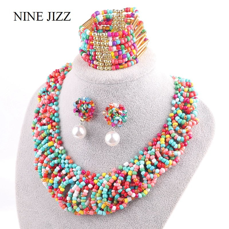 NINEJIZZ Bohemian Necklaces For Women Jewelry Handwoven Collier Long Tassel Beads Choker Statement Necklace Bracelet Set