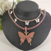 NIUYITID 2021 Bling Rhinestone Butterfly Necklace For Women Girl Jewelry Double Layer Tennis Chain Hip Hop