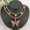 NIUYITID 2021 Bling Rhinestone Butterfly Necklace For Women Girl Jewelry Double Layer Tennis Chain Hip Hop
