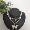 NIUYITID 2021 Bling Rhinestone Butterfly Necklace For Women Girl Jewelry Double Layer Tennis Chain Hip Hop