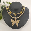 NIUYITID 2021 Bling Rhinestone Butterfly Necklace For Women Girl Jewelry Double Layer Tennis Chain Hip Hop