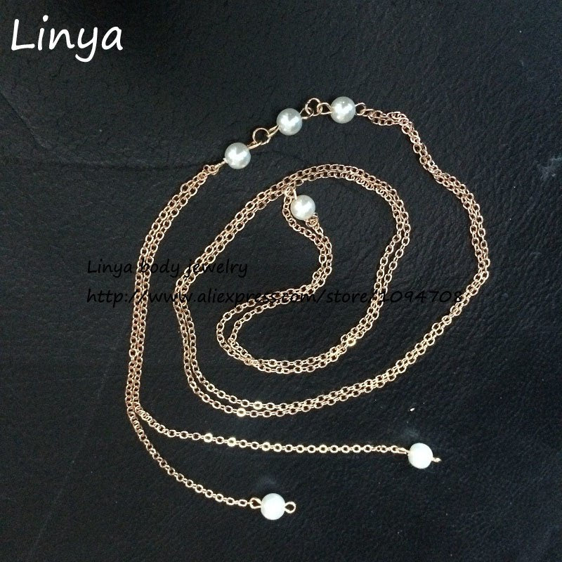NK-141 Back drop necklace imitation pearl long necklace backless dress accessories jewelry layered back wedding bridal jewelry