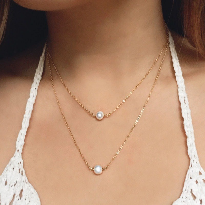 NK1023 Hot Sale Fashion Sweet Double Layers imitation Pearls Ball Droplets Pendants Necklaces Cheap Clavicle Jewelry For Women