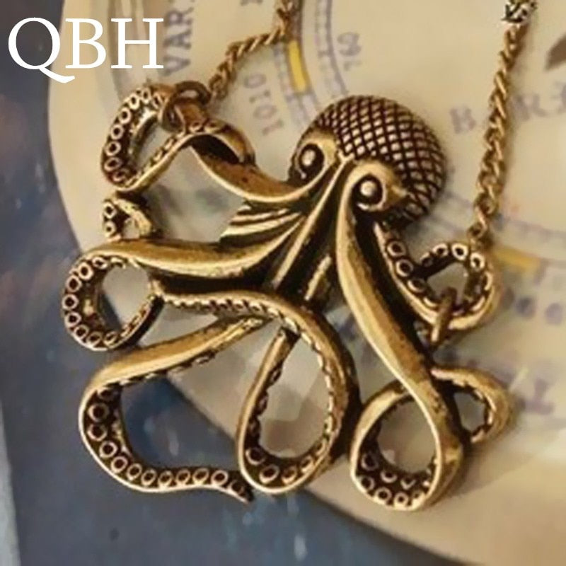 NK113 European Collar Wholesales Pirates of the Caribbean Octopus Man Retro Long Chain Pendant Necklace Women Cheap Jewelry