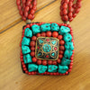 NK218 Ethnic Tibetan Long Flower Pendant Necklace Handmade Turquoises Beaded Necklace Bohemia Nepal Jewelry
