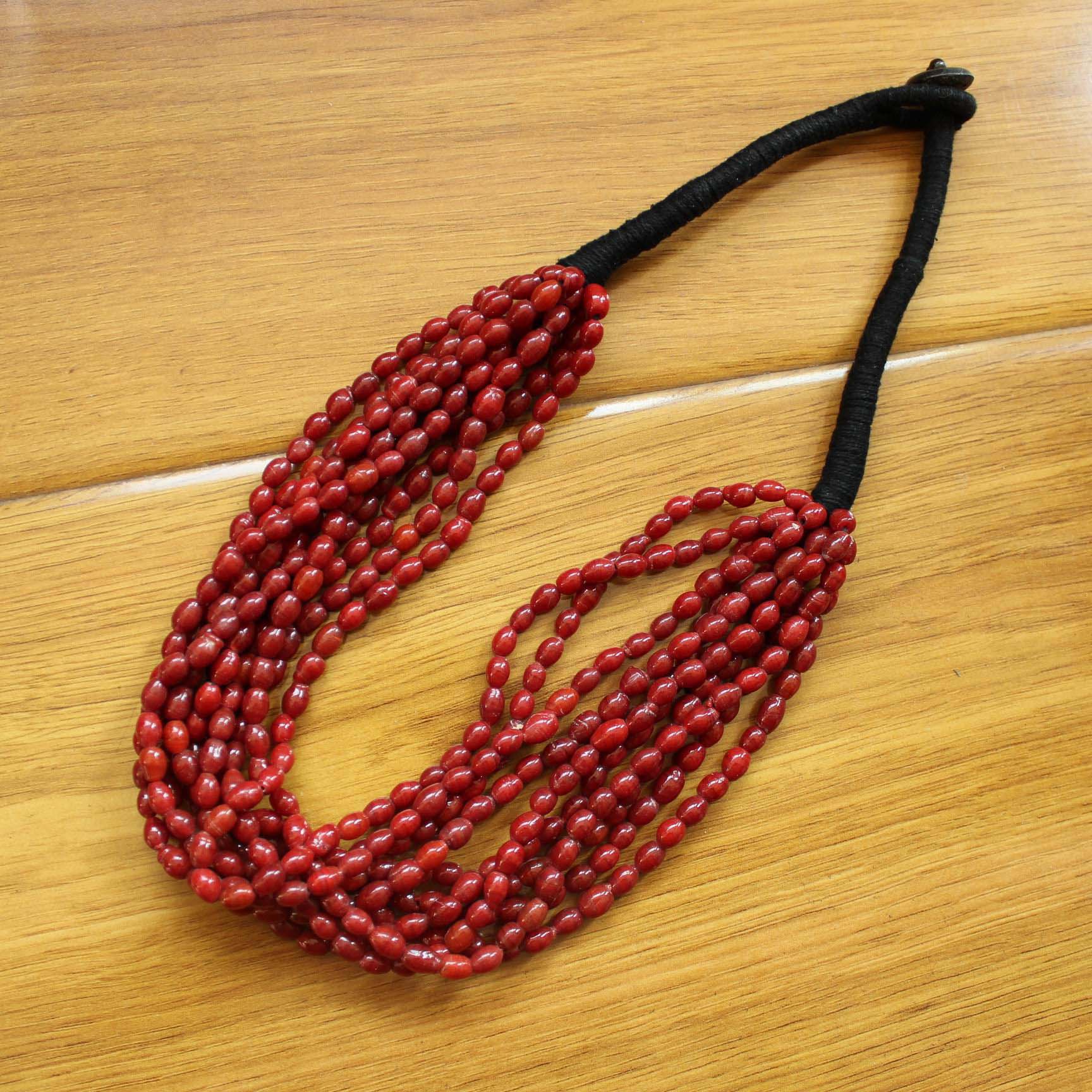 NK235 Tibetan Red Glass Beads Multi Layers Beaded Necklace For Women Bohemia Nepal Tribal Jewelry