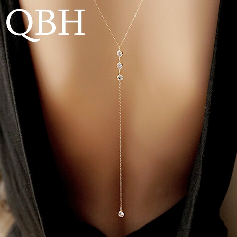 NK269 Womens Crystal Necklace Back Bikini Chain Beach Crossover Sexy Body Jewelry Necklace Multilayer Backdrop Jewelry