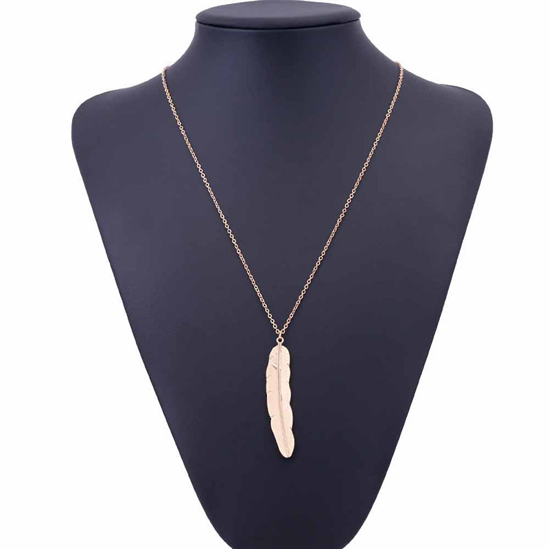 NK320 New Fashion Vintage Long Feather Pendant Necklace Jewelry Silver Gold Simple Leaf Necklaces Women Sexy Boho Chain Collares