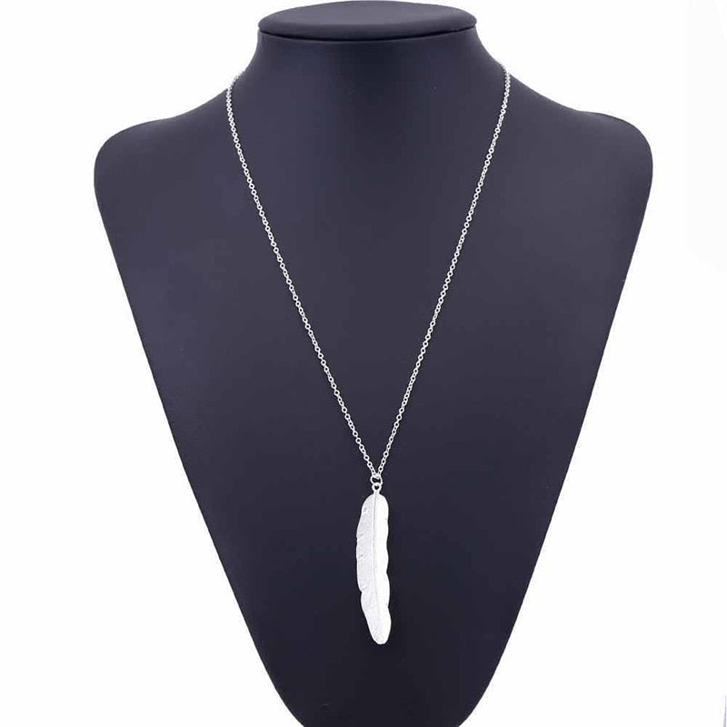 NK320 New Fashion Vintage Long Feather Pendant Necklace Jewelry Silver Gold Simple Leaf Necklaces Women Sexy Boho Chain Collares