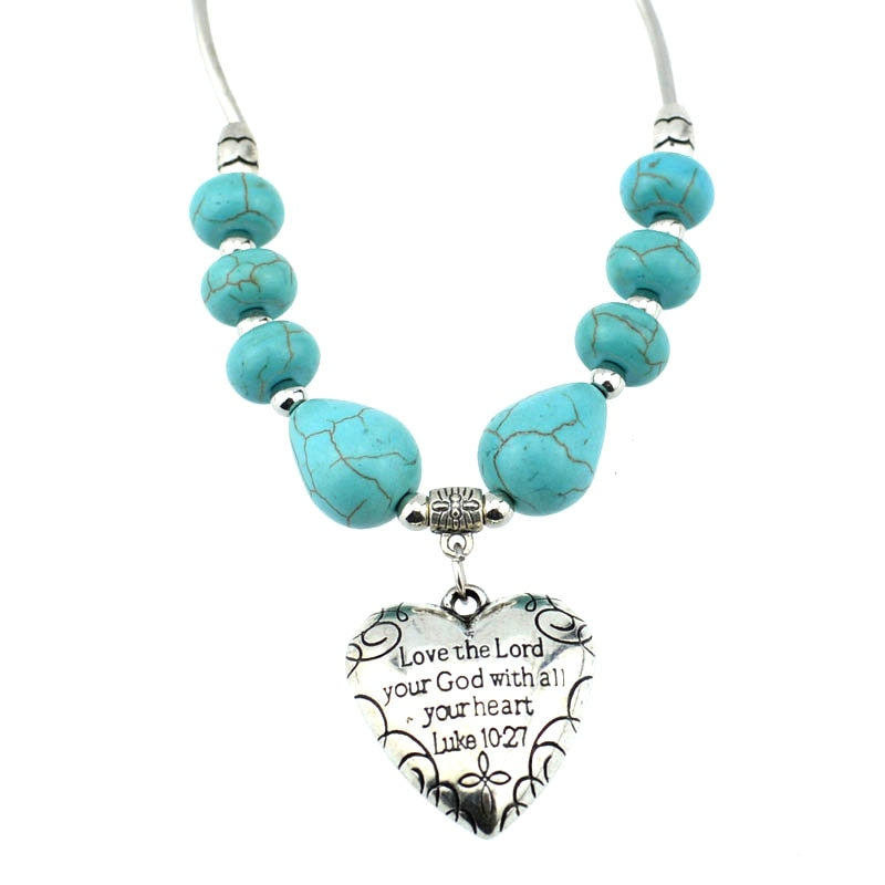 NR106 Love Heart Howlite Stone Pendant Tibetan Silver Color vintage necklace chain fashion Jewelry Jewellery Bijouterie