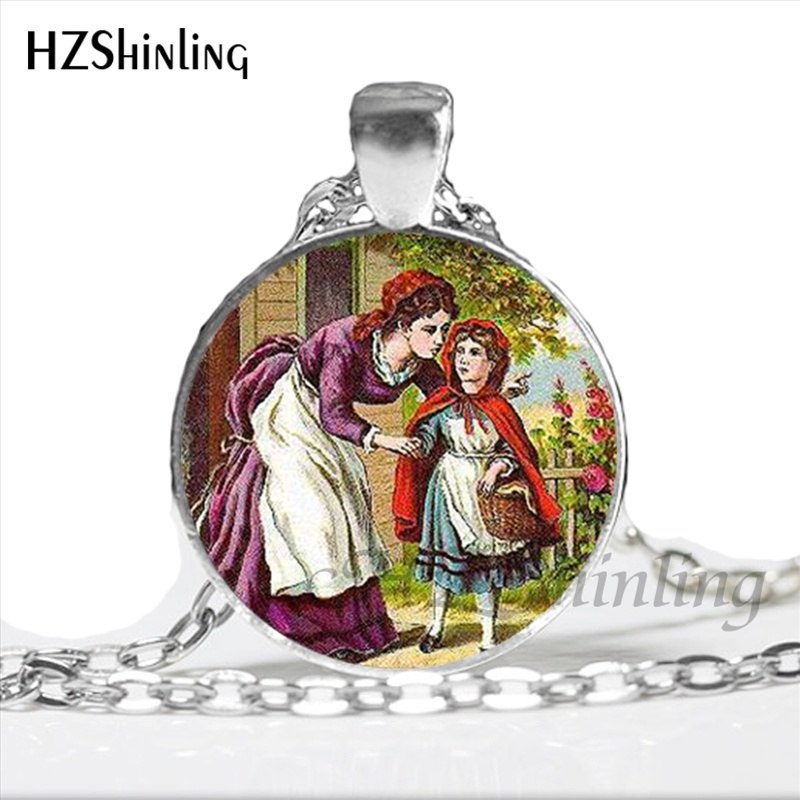 NS-00789 Fashion Little Red Riding Hood and Wolf Pendant Necklace Fairytale Art Photo Handmade Vintage Necklaces Women HZ1