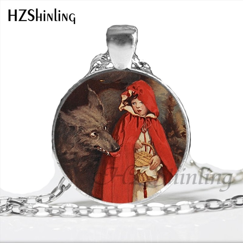 NS-00789 Fashion Little Red Riding Hood and Wolf Pendant Necklace Fairytale Art Photo Handmade Vintage Necklaces Women HZ1