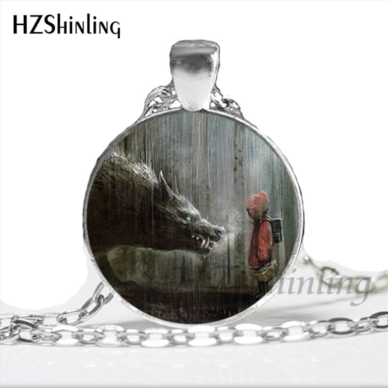 NS-00789 Fashion Little Red Riding Hood and Wolf Pendant Necklace Fairytale Art Photo Handmade Vintage Necklaces Women HZ1