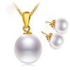 18K Yellow Gold Necklace Pendant Natural White 10-11mm Drop Pearl Wedding Party Gift Girl Women [T251]