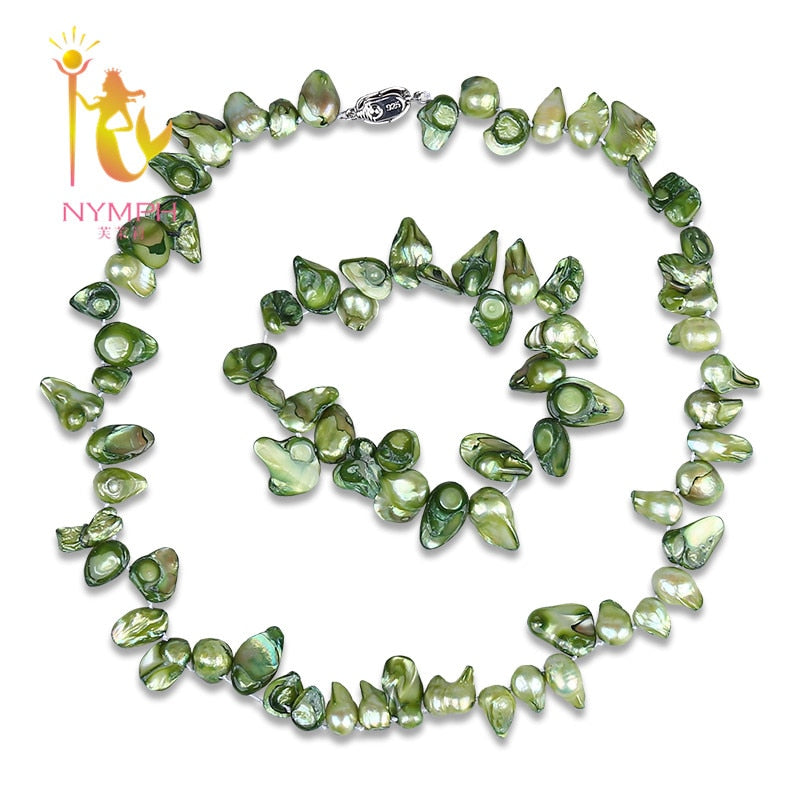 [NYMPH]Baroque Pearl Jewelry Sets Natural Irregular Choker Necklace & Bracelet New Trendy Party For Women Girl [T214]