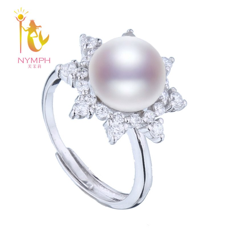 [NYMPH] Black Pearl Ring For Women 10-11mm Real White Natural Pearl Ring Wedding Brands Fine Jewelry Party Gift J205