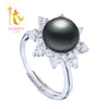 [NYMPH] Black Pearl Ring For Women 10-11mm Real White Natural Pearl Ring Wedding Brands Fine Jewelry Party Gift J205