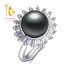 [NYMPH] Black Pearl Ring Natural Big 10-11mm Pearl Jewlery Wedding Brands For Party Women Girl J208