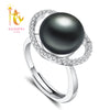 [NYMPH]Black Pearl Ring Real Pearl Jewlery 10-11mm Big Adjustable Rings Fine Brands Wedding Party Gift Box[J210]