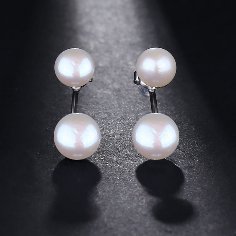 Double Pearl Earrings 925 Sterling Silver Jewelry Natural Stud Earrings Wedding Party Gift For Girl Women E108