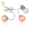 [NYMPH] Double Pearl Earrings For Women Pearl Jewelry Natural Pearl Stud Earrings 925 Silver Fine Jewelry E205F
