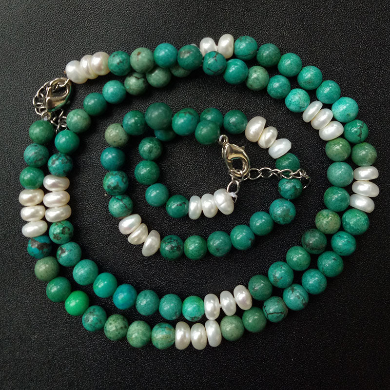 Fine Natural Pearl Trendy Pearl Pendants Bracelets Set Green Stone Beads Jewelry For Women Gift TZZ213
