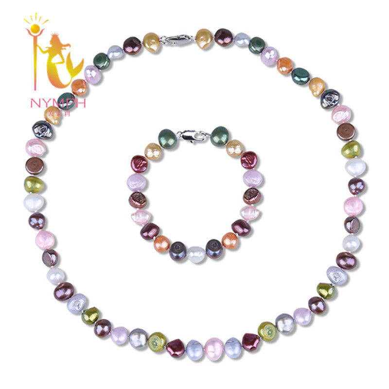 [NYMPH] Fresh Water Pearl Jewelry Set Pearl Jewelry Natural Beads Stone Choker Necklace Bracelet Colorful Christmas Gifts [T206]