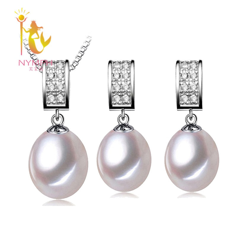 Fresh Water Pearl Jewelry Set Real White Black Pearl Necklace Pendant Earrings Wendding Party Gift For Women Girl T227