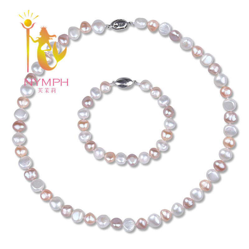 [NYMPH]Genuine Baroque Pearl Jewelry Set For Women Real Fresh Water Pearl Choker Necklace Bracelet Wedding Party Gift [T212]