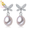 [NYMPH]Natural Pearl Earrings Pearl Jewelry Sterling- Silver- Jewelry Black Pearl Earrings Fin Butterfly E1045