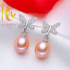 [NYMPH]Natural Pearl Earrings Pearl Jewelry Sterling- Silver- Jewelry Black Pearl Earrings Fin Butterfly E1045