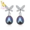 [NYMPH]Natural Pearl Earrings Pearl Jewelry Sterling- Silver- Jewelry Black Pearl Earrings Fin Butterfly E1045