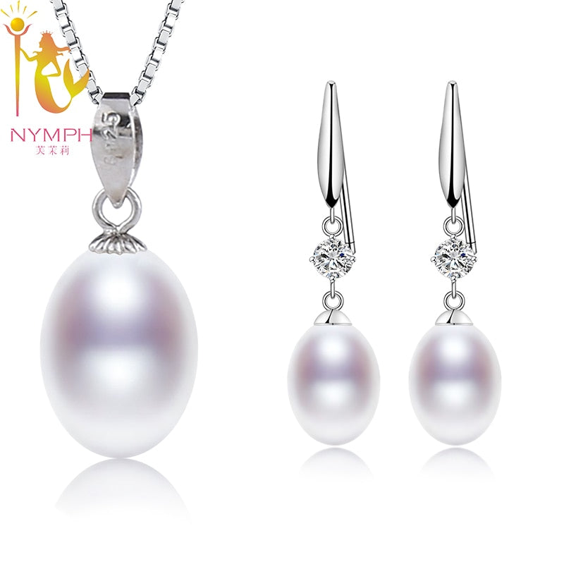 [NYMPH]Natural Pearl Jewelry Sets 925 Sterling Silver Jewelry Real Pearl Pendant Earrings Party Gift Box[T218]