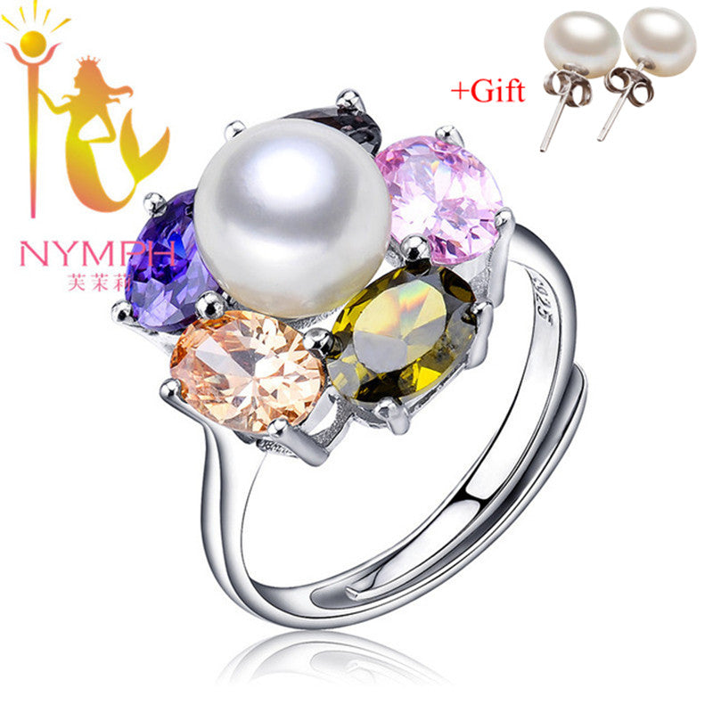 Natural Pearl Rings 925 Silver Ring Women Bead Stone Fine jewelry For wedding With Gift Box Colorful [xy001]