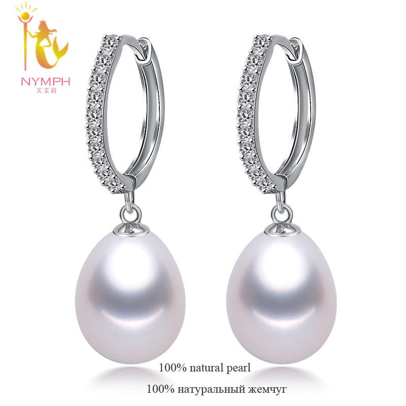 [NYMPH]Pearl Earrings 925 Sterling Silver jewlery Natural Pearl Drop Trendy Earrings Wedding Party For Women E1059
