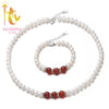 [NYMPH] Pearl Jewelry Natural Fresh Water Pearl Jewelry Set 8-9mm Real Pearl Fine Jewelry With Red Agate For Women 03