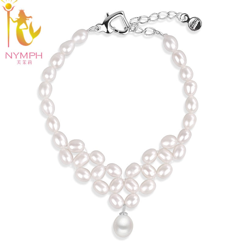 [NYMPH]Pearl Jewelry Pearl Bracelets For Women natural fresh Water New Trendy Gift For Wedding Party S107