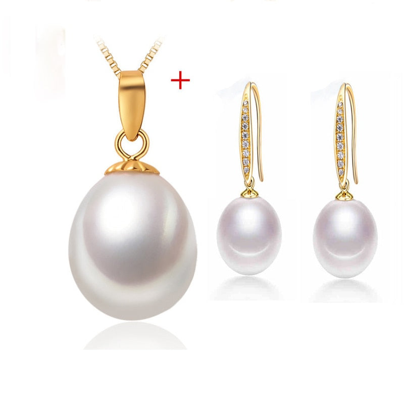 [NYMPH] Pearl Jewelry Set Natural Pearl Necklace Pendant Drop Earrings Fine Party Christmas Gift Girl Women [tz1031]