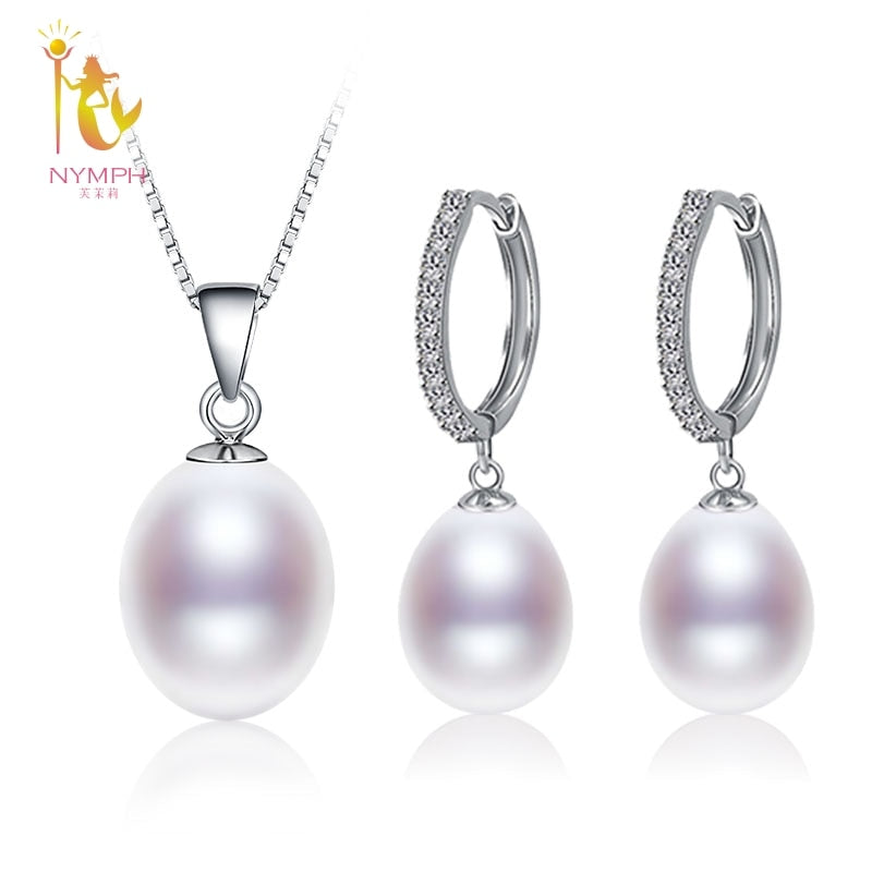 Pearl Jewelry Set Natural White Pearl Necklace Pendant Earrings Party Christmas Gift For Girl T302