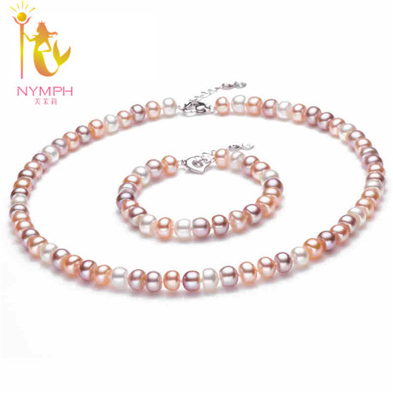 Pearl Jewelry Set Pure Real Pearl Necklace Bracelet Fine Jewlery Gift For MotherT113