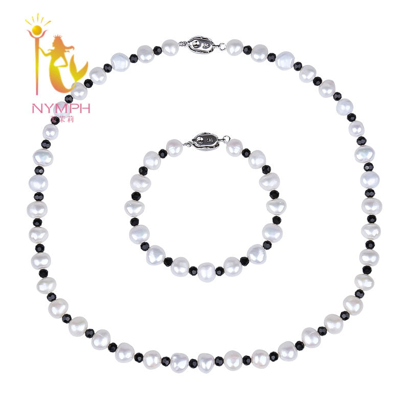 [NYMPH] Pearl Jewelry Set Real Pearl Necklace Bracelet Choker Beads Stone Necklace New Party For Women[T208]