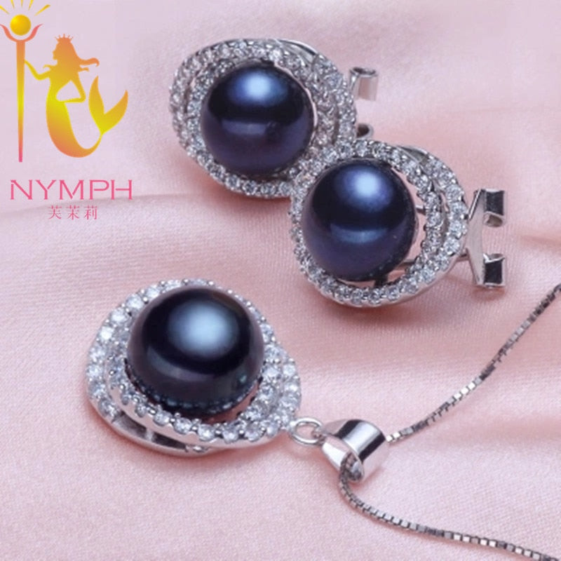 Pearl Jewelry Sets For Women 925 Sterling Silver Jewelry Big Fresh Water Pearl Necklace Pendant Earrings For Women tc1024