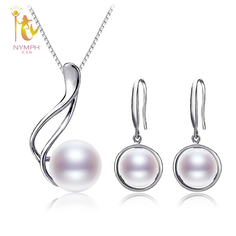 Pearl Jewelry Sets For Women Natural Pearl Necklace Pendant Earrings 9-10mm Trendy Simple Jewelry Gift TED204