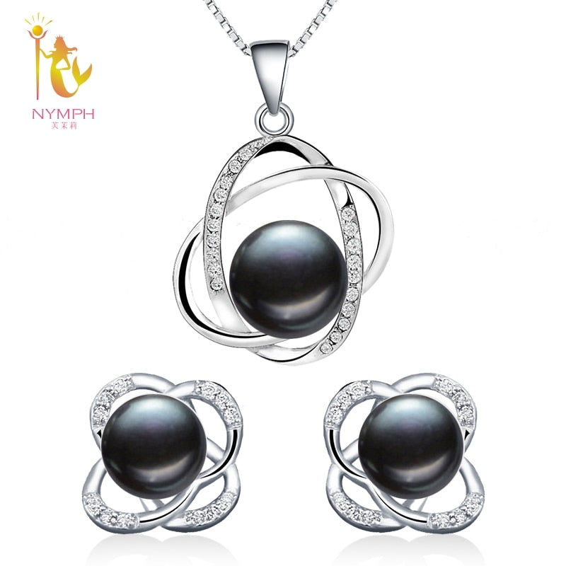 Pearl Jewelry Sets Natural Pearl Necklace Pendant Earrings Fine Trendy Wedding Party Gift Women RoseT202-H
