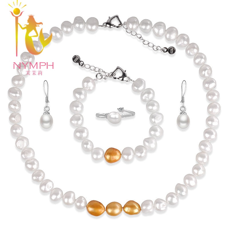 Pearl Jewlery Set Natural Pearl Necklace Bracelet Earrings Ring Fashion Party Gift For Women [Angel]
