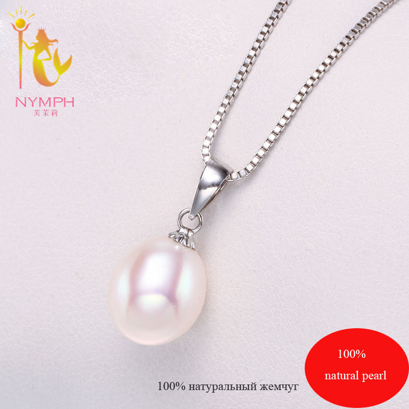 [NYMPH] Pearl Necklace Pendant Fine Jewelry 925 Sterling Silver Natural Freshwater Pearl Jewelry Christmas Party For Women D02